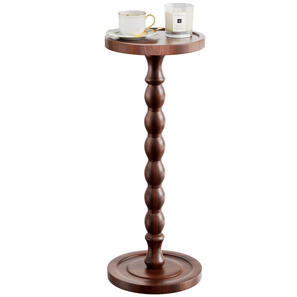 Small Side Table, Rubberwood‌ Drink Table for Small Spaces, Solid Wood Pedestal Coffee Tables, Round End Tables for Living Room, Sofa Couch, Bedroom, Corners, and Office (Brown, 9.4 inch)