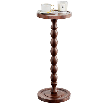 Small Side Table, Rubberwood‌ Drink Table for Small Spaces, Solid Wood Pedestal Coffee Tables, Round End Tables for Living Room, Sofa Couch, Bedroom, Corners, and Office (Brown, 9.4 inch)