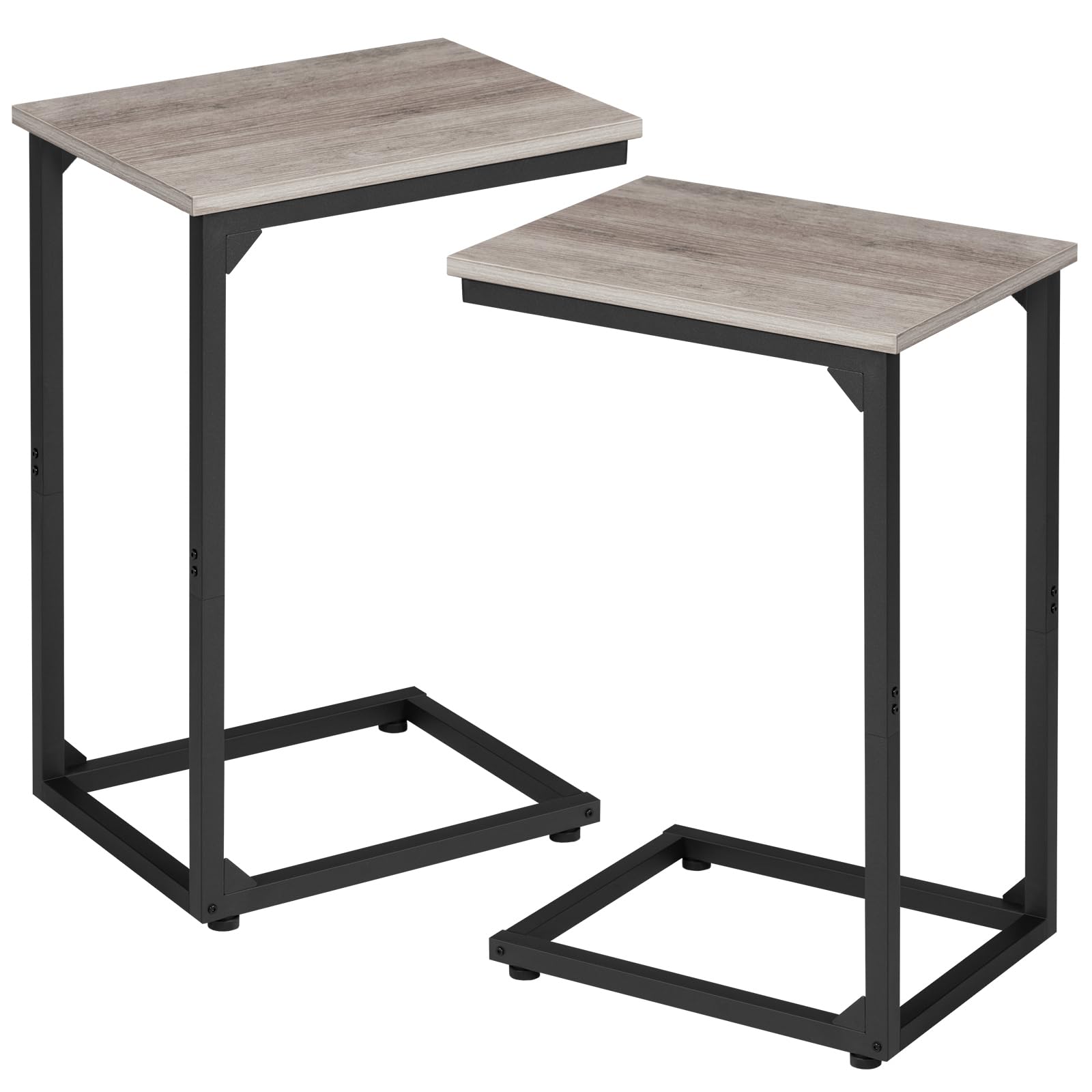 AMHANCIBLE C Shaped End Table Set of 2, Couch Side Table that Slide Under Sofa, Narrow Small Space TV Trays for Living Room, Bedroom, Black, HET02CBK
