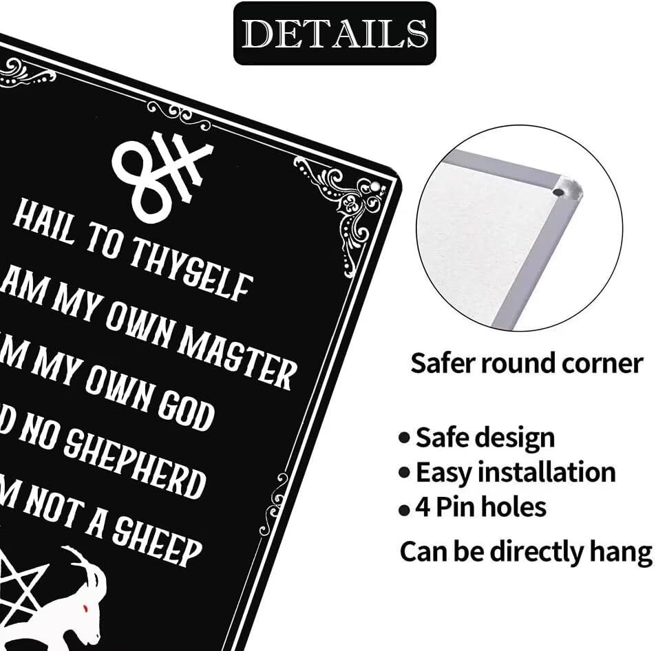 Generic Black Gothic Style Metal Tin Sign Hail To Thyself For I Am My Own Master Metal Sign Witch Room Decor For Home Bedroom Man Cave Cafe Bar 8x12 Inch