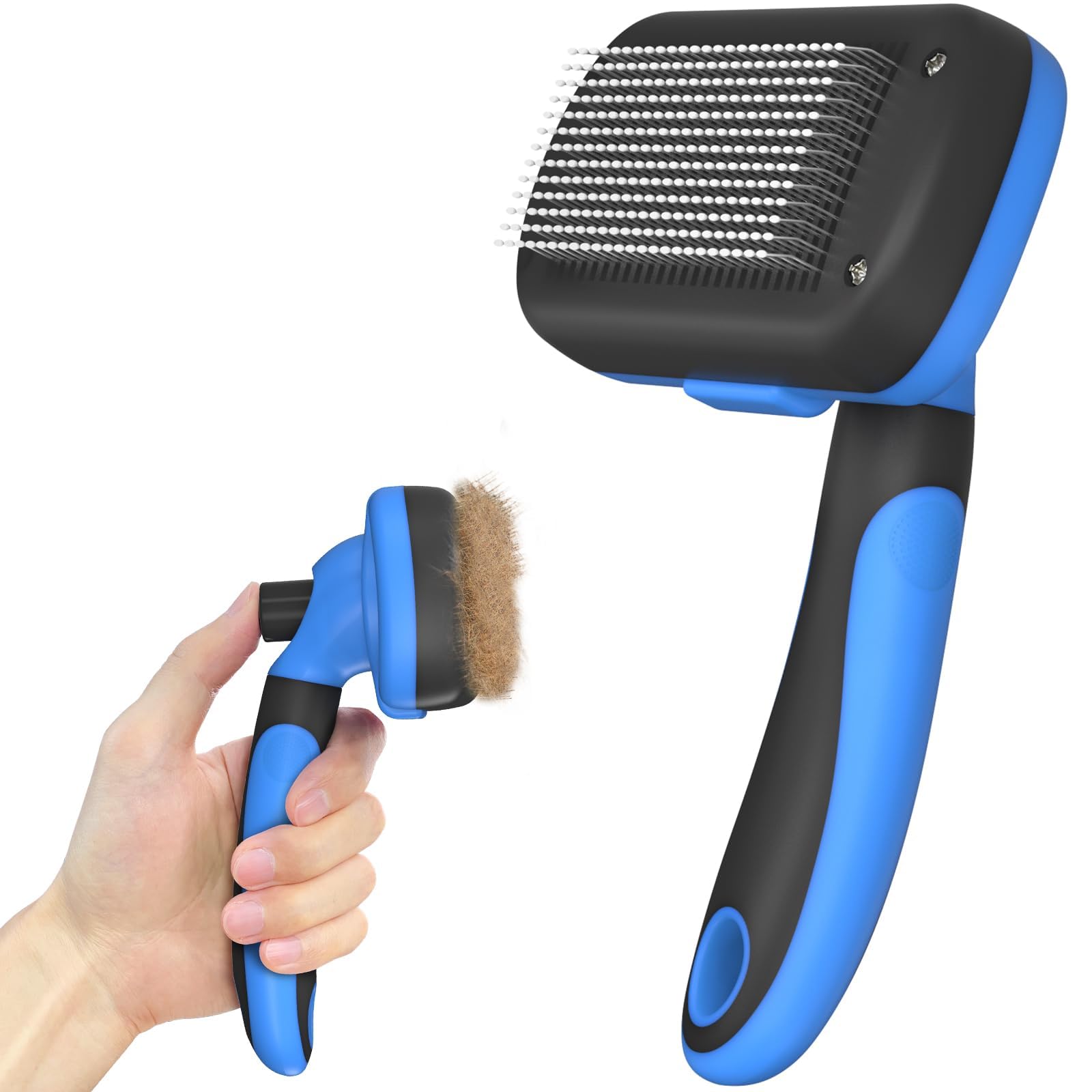 Dipoo Self Cleaning Cat & Dog Grooming Brush - Skin Friendly Deshedding Hair Brush for Haired Dogs & Puppies, Purple