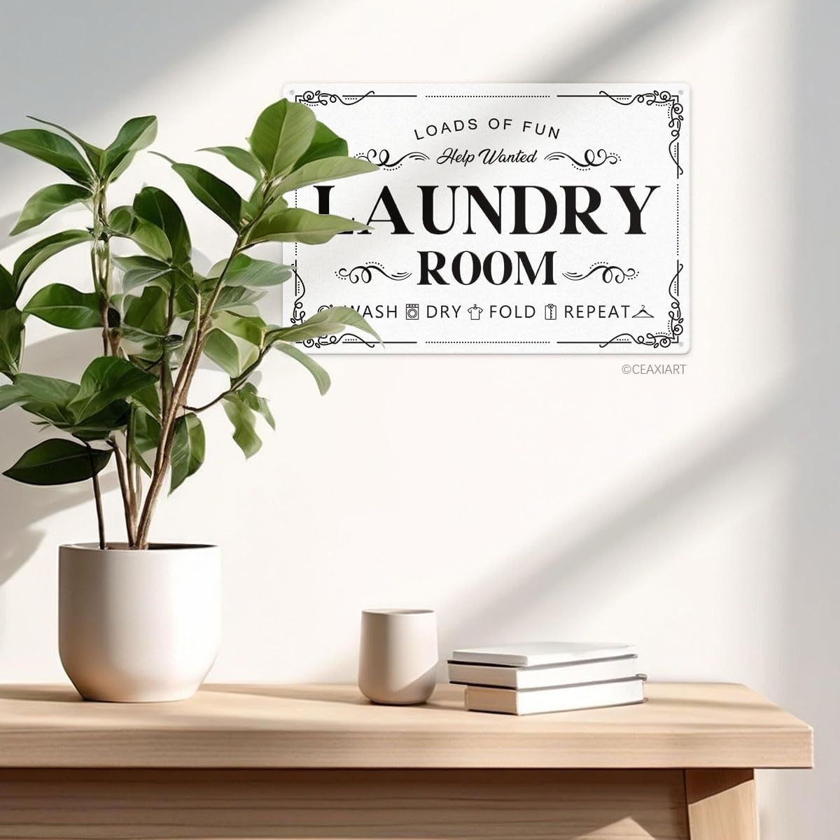 Laundry Room Tin Signs Loads of Fun Retro Laundry Metal Signs Wall Decor Laundry Rules Hanging Plaque Printed Accessories Decorations for Home (12 x 8 Inches, White)