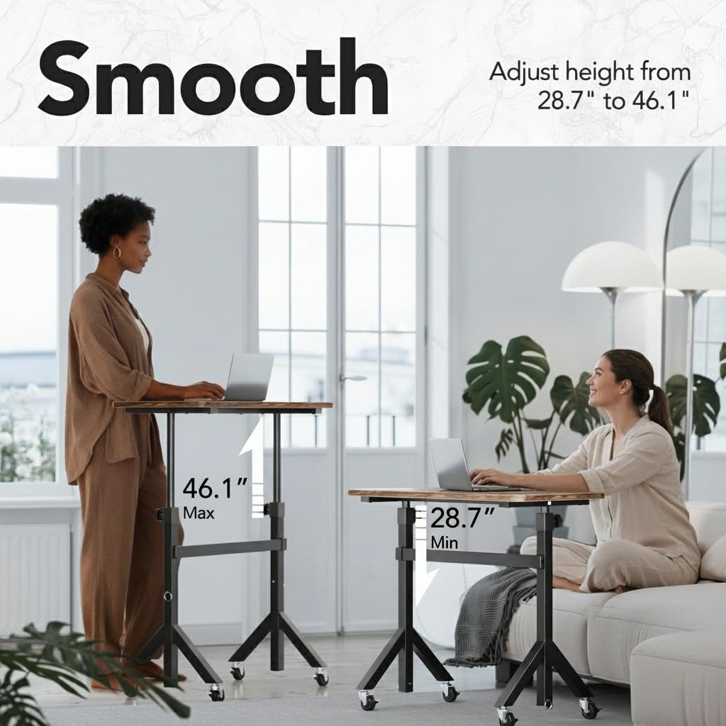 HUANUO 32'' Small Standing Desk Adjustable Heigh, Mobile Stand Up Desk with Wheels, Portable Rolling Desks for Walking Pad and Treadmill, Computer Laptop Desks for Home Office Space