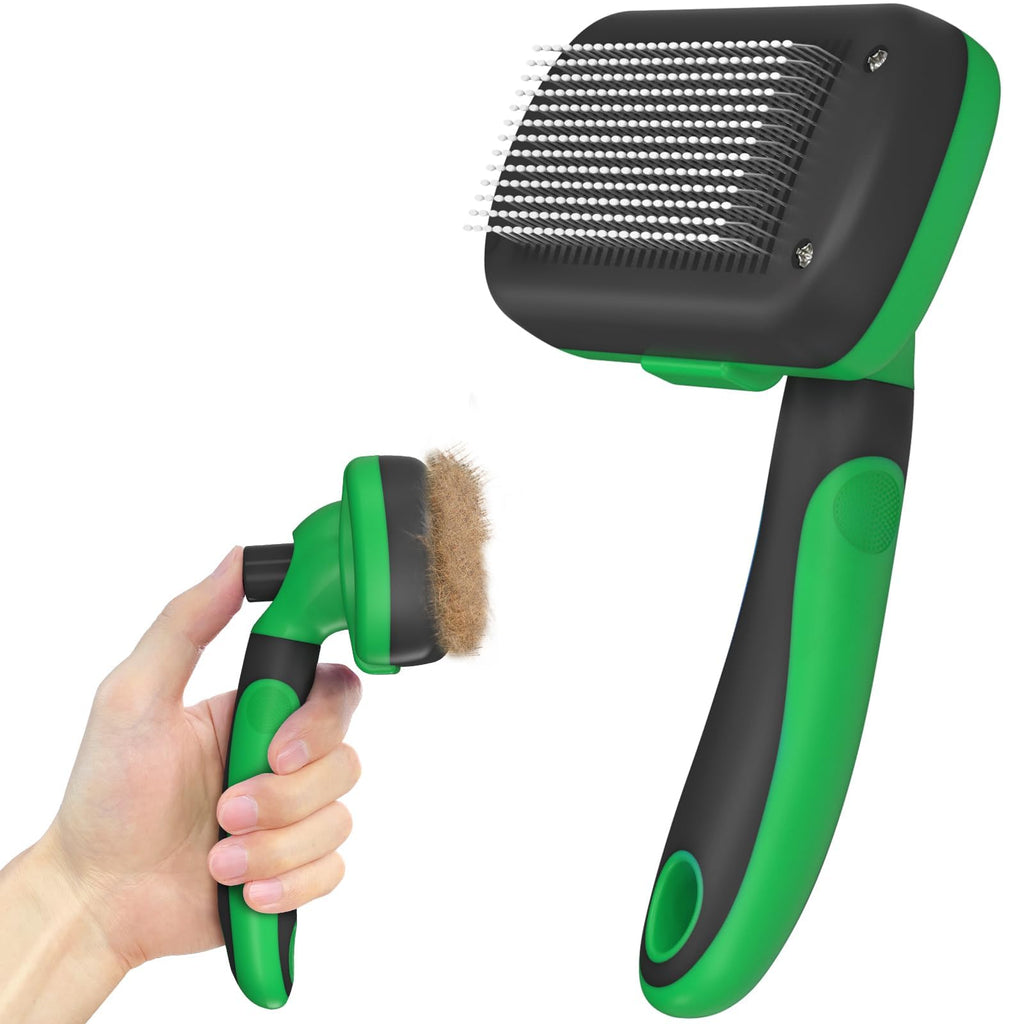 Dipoo Self Cleaning Cat & Dog Grooming Brush - Skin Friendly Deshedding Hair Brush for Haired Dogs & Puppies, Purple