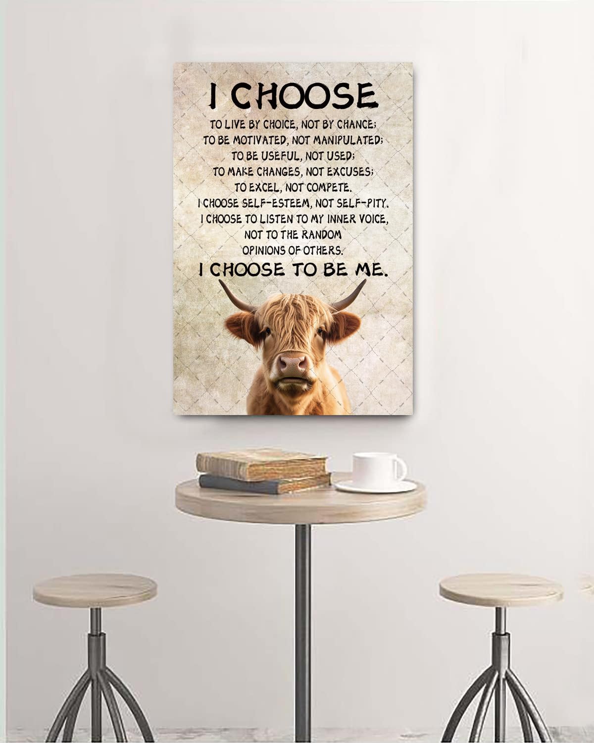 Cusde Highland Cow Metal Tin Sign I Choose To Be Me Wall Decor Motivational Inspirational Quotes Wall Art Retro Decor Vintage Decoration Posters Gifts for Bar Pub Bedroom Living Room 12x8 Inches