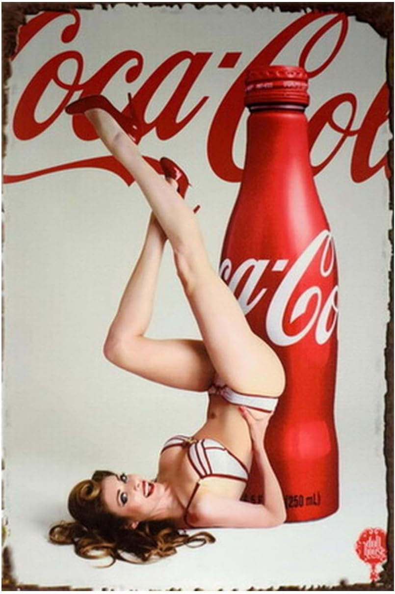Coke Tin Sign Metal Poster Vintage Wall Decor, Coca Cola Hot Girl, for Pub Restaurants Cafe Club Plaque Man Cave Wall 8x12 Inch