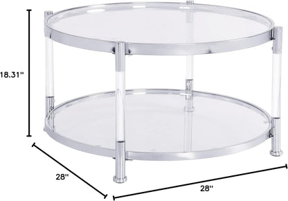 Tempered Glass Round Coffee Table, 28" Modern Acrylic Legs Circle Center Table for Living Room