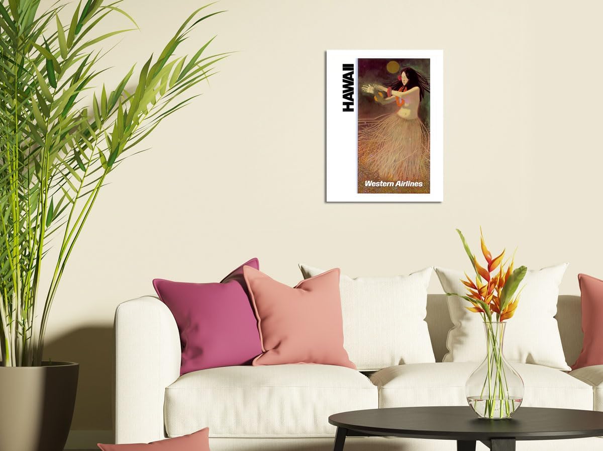 Pacifica Island Art Hawaii - Hula Dancer - Western Airlines - Vintage Hawaiian Travel Poster c.1960s - 8 x 12 inch Vintage Metal Tin Sign