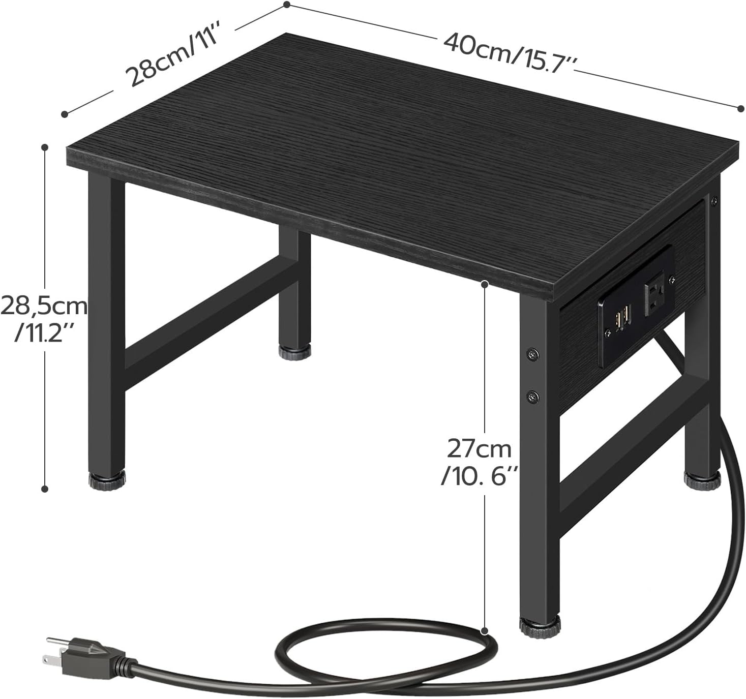 HOOBRO Printer Stand for Desk, Desktop Printer Stand with Charging Station, Small Printer Table with Storage Hook, Under Desk Printer Cart, File Rack for Home Office, Black BB01UPS01