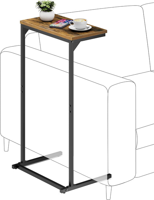 TUTOTAK C Shaped End Table, Tv Tray, Small Side Table, 28.7 inch Tall Couch Table, Tray Table, Sofa Table, Living Room, Bed Room, Brown TB01BB071