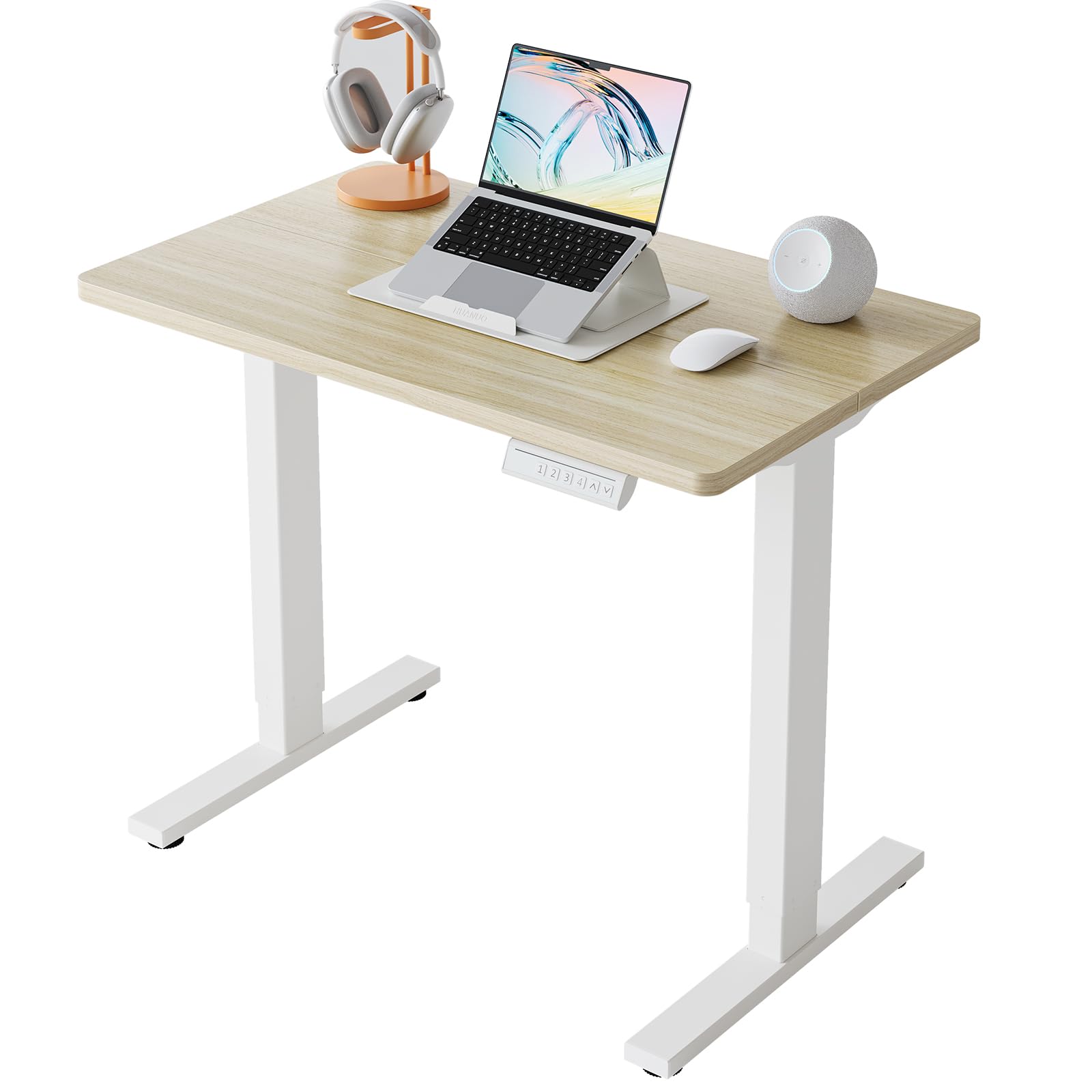 HUANUO 32" Small Electric Standing Desk Adjustable Height, 4 Memory Height Settings, Sit Stand Up Desk for Home Office & Computer Workstation, LightWalnut