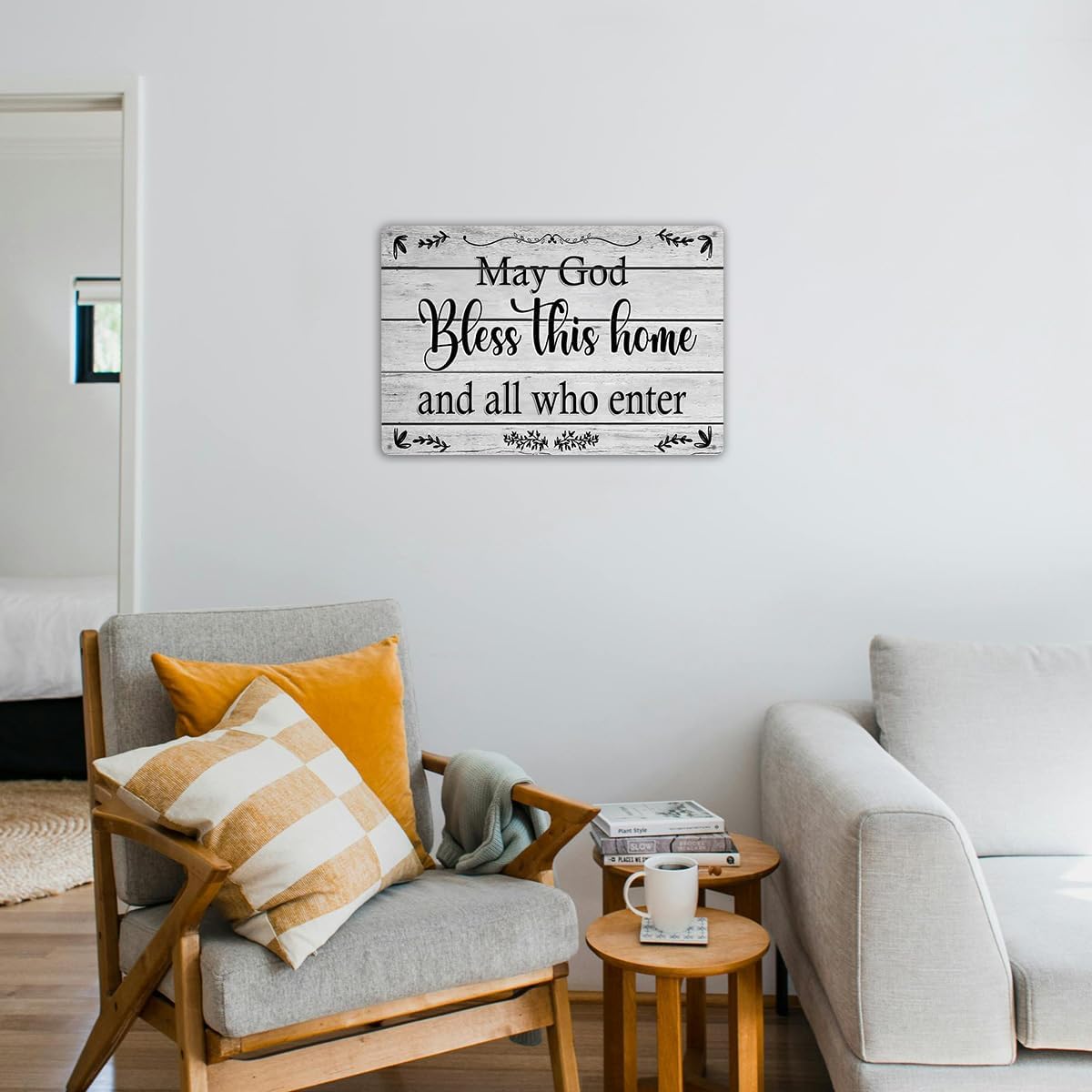 May God Bless This Home Wall Decor – Blessed Tin Sign for Christian Decoration – Rustic Family Welcome Sign for Front Door or Kitchen – Vintage Housewarming Gift for New Home – 8x12 Inch Metal Wall Art