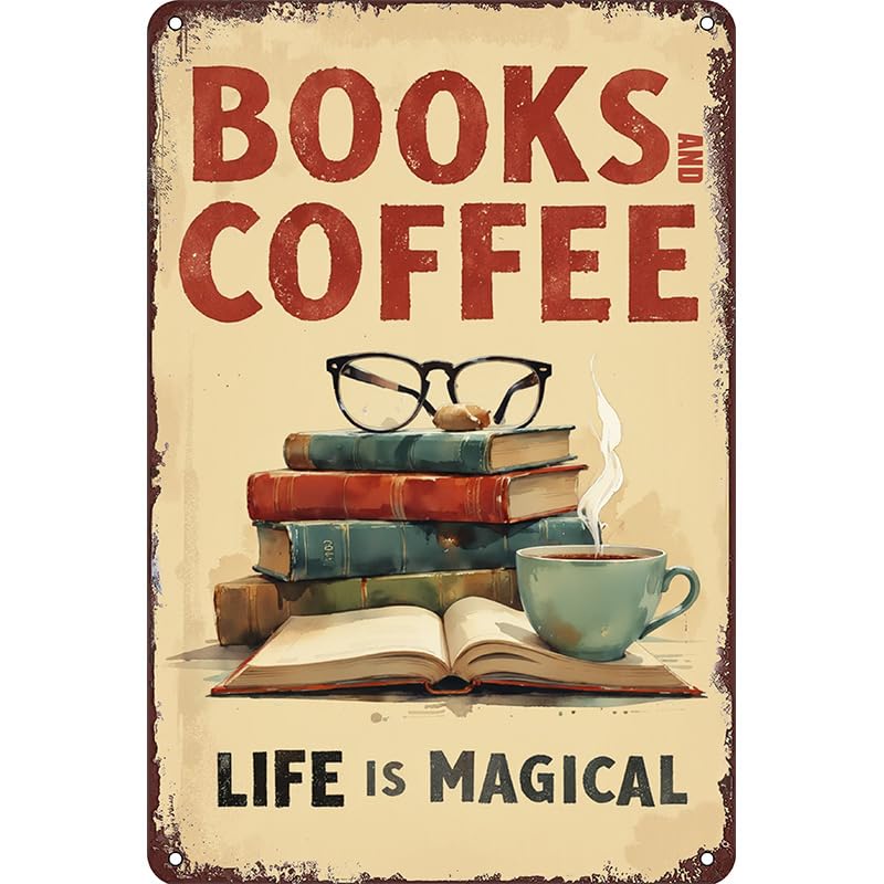 Coffee Bar Tin Sign - Tin Metal 12x8 Inch Vintage Red Retro Kitchen Café Wall Art for Home Bar, Dining Room, Bistro, Gift for Drink Lovers