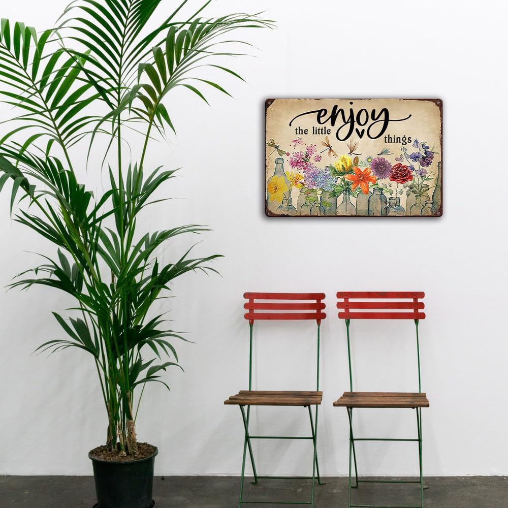 Ykfss Funny Garden Signs Outdoor Wall Decor For Patio Metal Signs For Outside Porch Tin Signs Enjoy The Little Things Sign Garden Decorative Plaque Farmhouse Kitchen Flower Hanging Sign 8x12 Inch