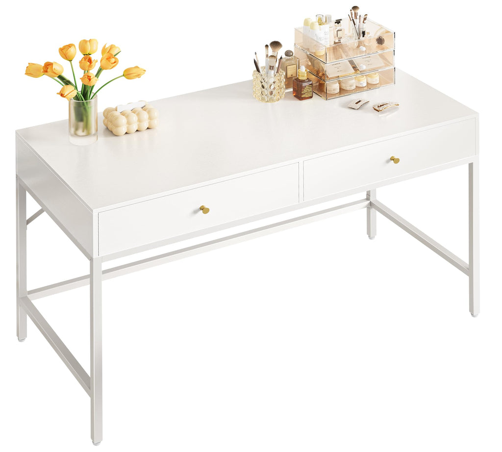 SUPERJARE Vanity Desk with Drawers, 47 inch Computer Desk, Modern Simple Home Office Desks, Makeup Dressing Table for Bedroom - White and Gold