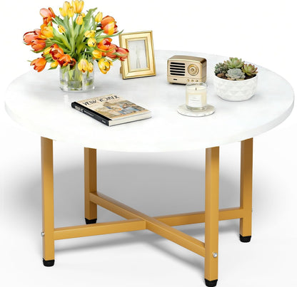 FAMIDGE Coffee Table, 23.6" Coffee Tables for Living Room, Round Coffee Table with Metal Frame, Floor Table for Sitting on The Floor, Home, Office, Black