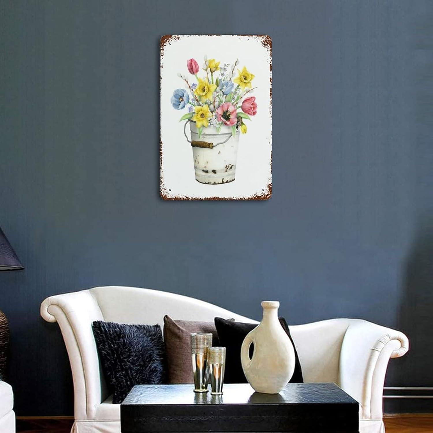 VIOFLOW Daffodil Floral Bouquet Farmhouse Metal Tin Sign Spring Flowers Wall Decor Funny Decoration for Home Kitchen Bar Garage Vintage Retro Poster Plaque Tin Signs 8X12 Inches