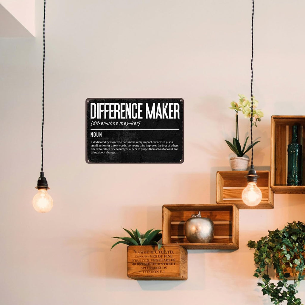 Difference Maker Metal Sign – 8x12 Inch Inspirational Wall Decor for Office & Classroom, Motivational Quote Tin Sign Appreciation Gift for Teacher, Coach, Manager