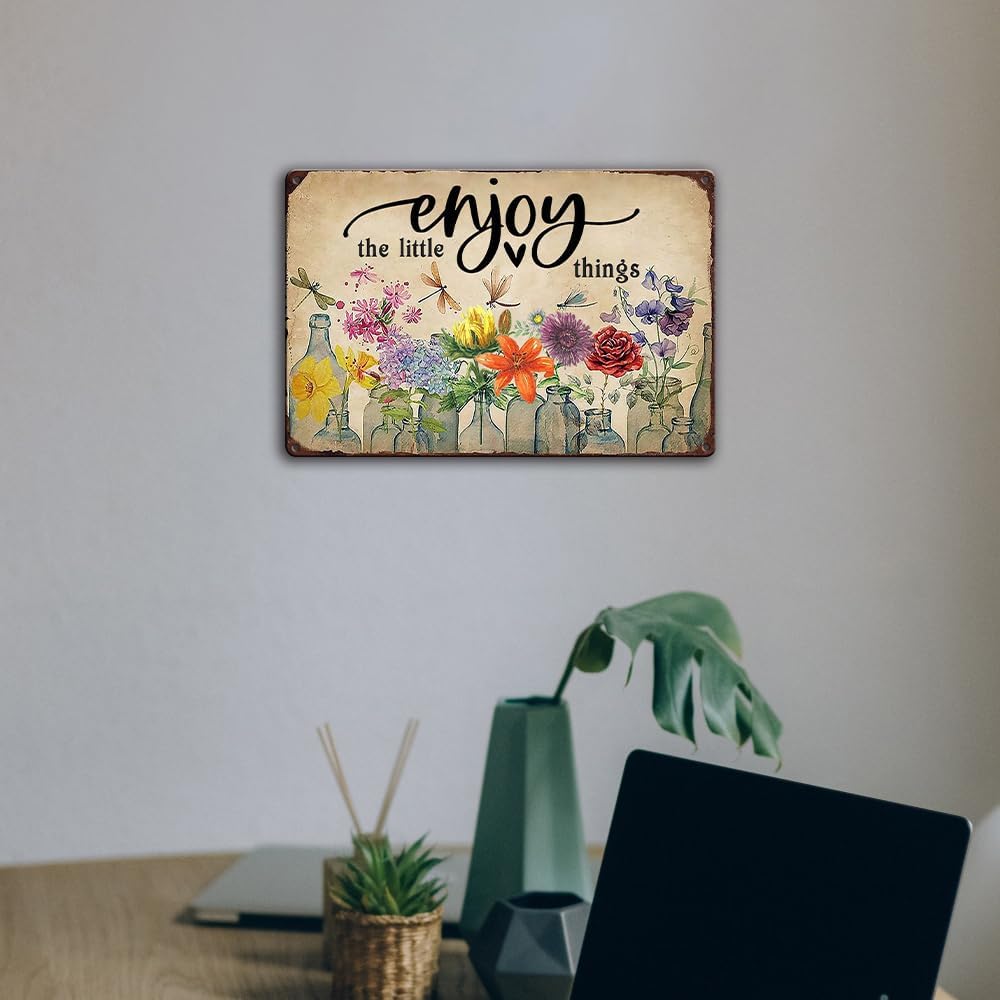 Ykfss Funny Garden Signs Outdoor Wall Decor For Patio Metal Signs For Outside Porch Tin Signs Enjoy The Little Things Sign Garden Decorative Plaque Farmhouse Kitchen Flower Hanging Sign 8x12 Inch
