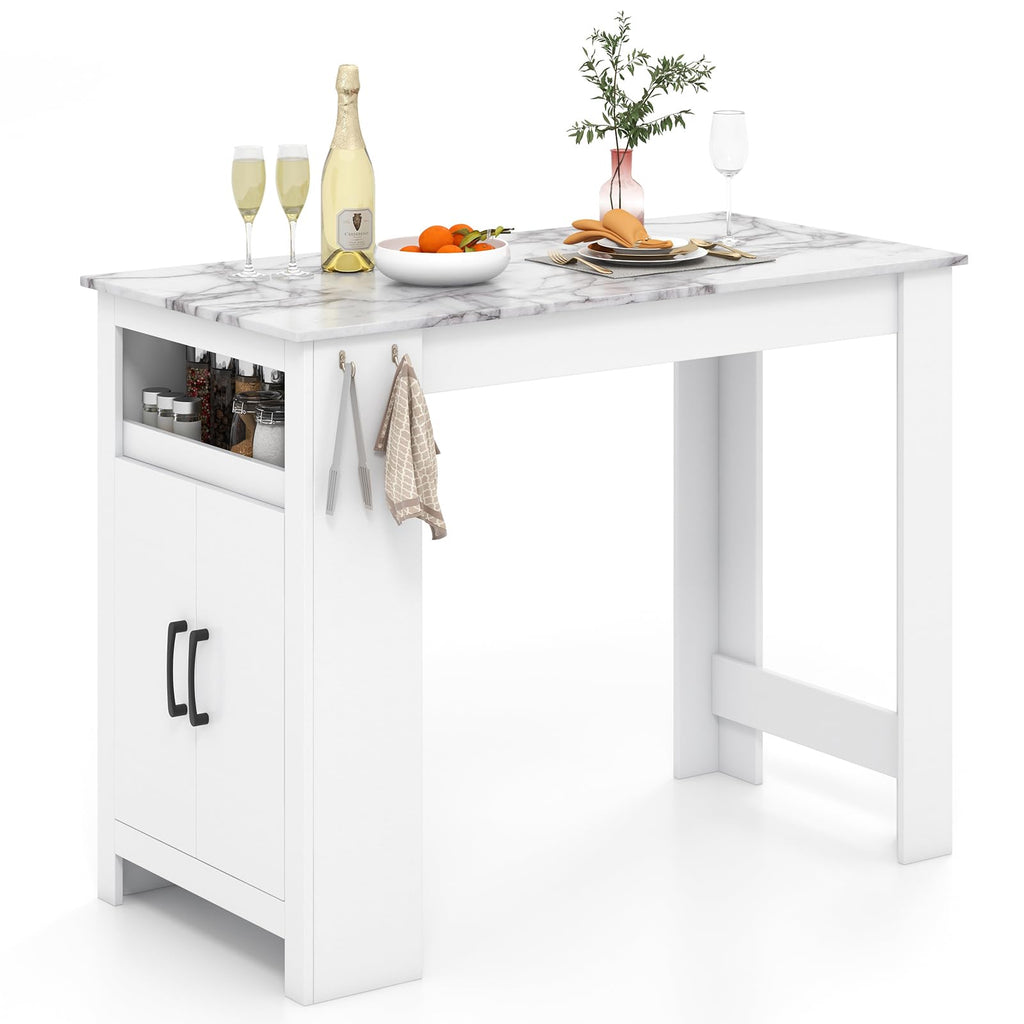 Giantex 48" Dining Table, Counter Height Bar Table with Storage Cabinet, Wine Rack, Compartment & Adjustable Shelf, Modern Bistro Tables for Home, Coffee Shop, Kitchen, Pub, Black & Gray