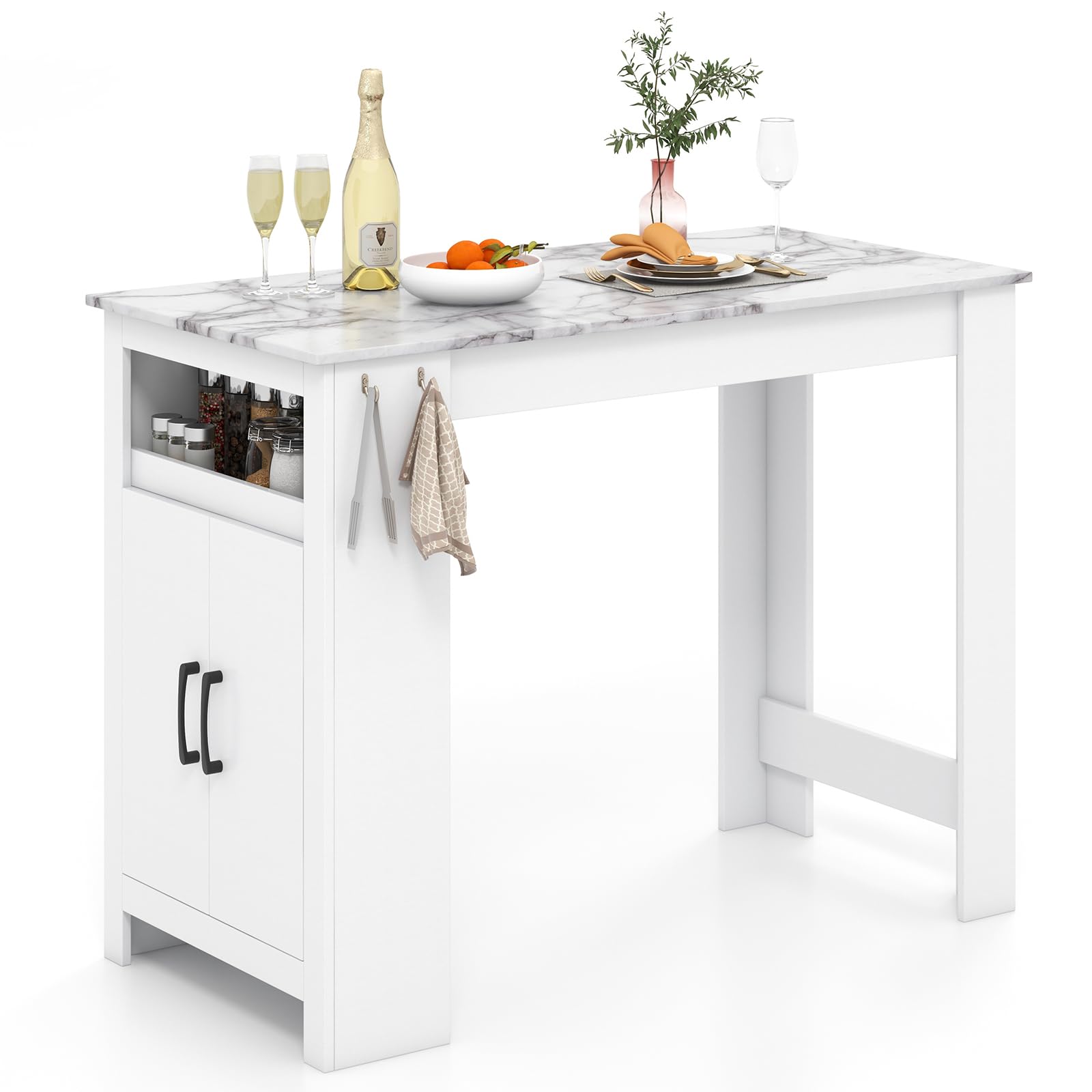 Giantex 48" Dining Table, Counter Height Bar Table with Storage Cabinet, Wine Rack, Compartment & Adjustable Shelf, Modern Bistro Tables for Home, Coffee Shop, Kitchen, Pub, Black & Gray