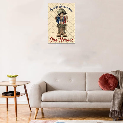 Memorial Days Always Remember Our Heroes, EMOHAT Veteran Poster Decor Metal Tin Sign, Patriotic Home Yard Outdoor Holiday Wall Decor 12x8 Inch