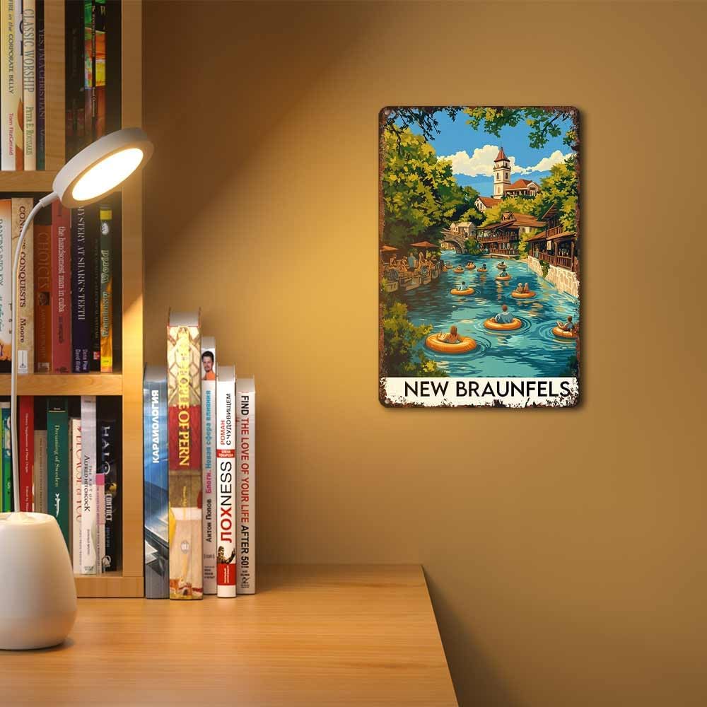 New Braunfels, Texas 8x12 Inch Aluminum Metal Tin Signs Funny Vintage Poster-For Living Bathroom Room Kitchen Bedroom Garden Wall Decor