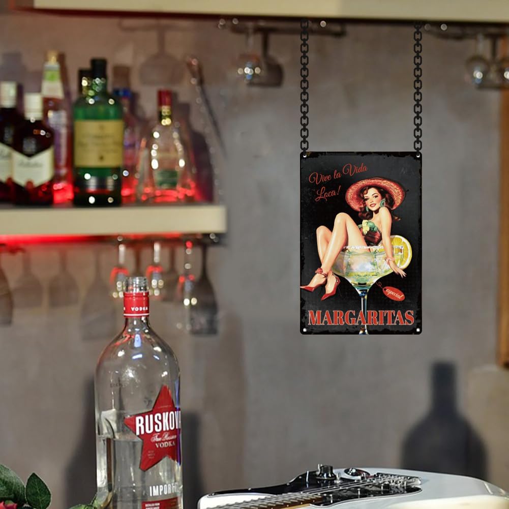 Pin Up Woman Cocktail Retro Wall Decor Metal Tin Sign 8" x 12" Sexy Woman Sitting Inside A Margarita Vintage Wall Art Poster for Man Cave Home Coffee Room Bathroom Bar Decor Gift