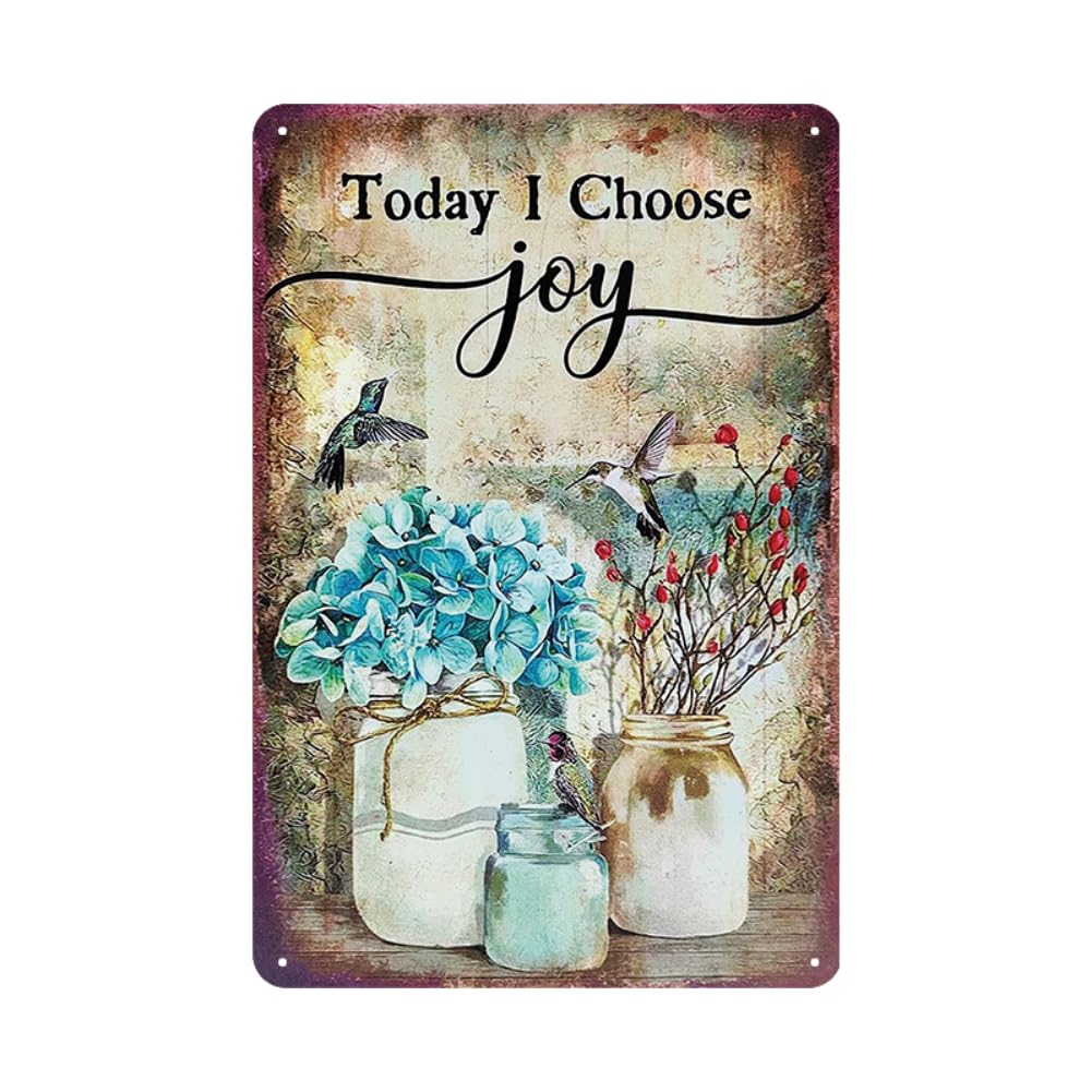 YOYI ART Vintage Flower Hummingbird Signs - Every Day is A New Beginning Take A Deep Breath and Start Again, Retro Metal Tin Signs for Patio, Room, Garden and Yard Wall Art Deocr, 8 x 12 inch
