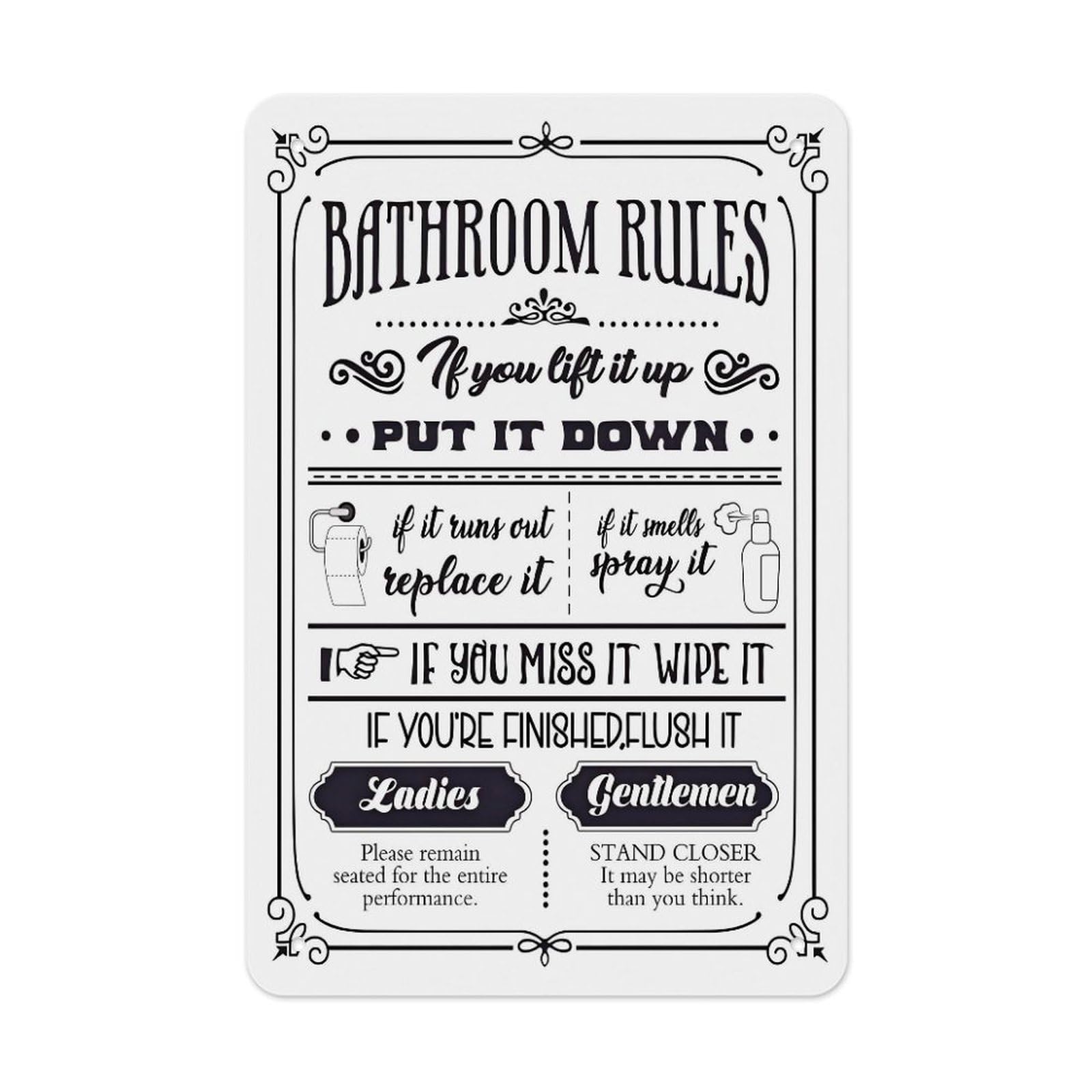 House Rules Metal Tin Sign – Black & White Family Rules Typography Poster, Chalkboard Farmhouse Rustic Wall Art for Entryway Kitchen Living Room, Vintage Home Decor 12x8 Inch