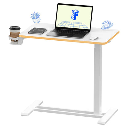 FLEXISPOT H7 Adjustable Overbed Bedside Table with Wheels Pneumatic Mobile Standing Laptop Desk Rolling Computer Cart Movable Overbed Table Hospital Home Use (31.5" W x 17.7" D, White Maple Large)