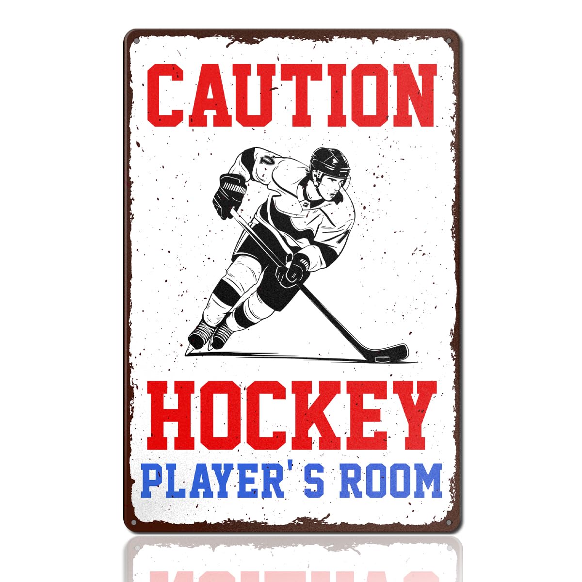 Hockey Gifts for Boys 8-12 Hocky Metal Sign Room Decor Vintage "Caution Hockey Player's Room" Tin Sign for Boys Room and Bedroom Man Cave Wall Art Sports Decor 8x12 Inch