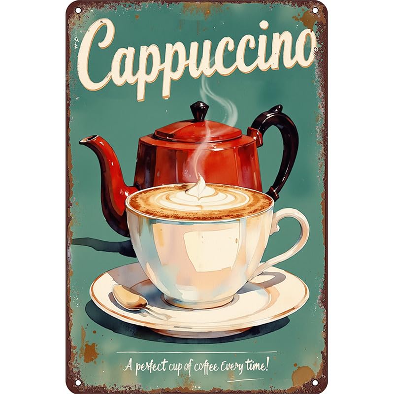 Coffee Bar Tin Sign - Tin Metal 12x8 Inch Vintage Red Retro Kitchen Café Wall Art for Home Bar, Dining Room, Bistro, Gift for Drink Lovers