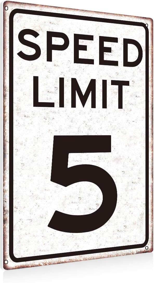 Race Car Birthday Sign，Boys Gifts Retro Tin Signs Speed Limit 5 Sign for Boys Room Man Cave Garage Cars Themed Room Bedroom Vintage Style Decor 8 x 12 Inch