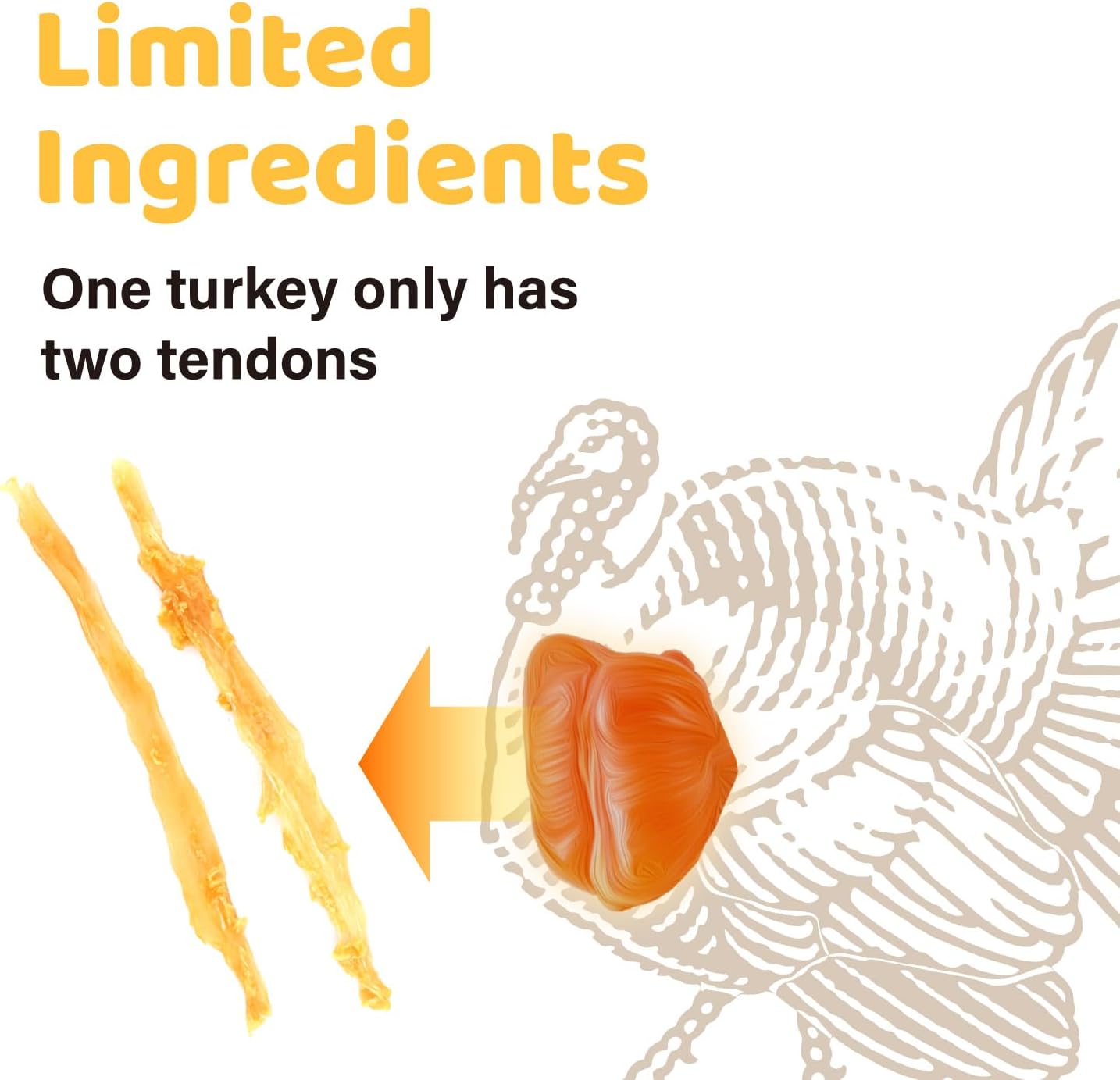 iPaw Turkey Tendons for Dogs, Single Protein, Hypoallergenic, All Natural Human Grade Puppy Chew, Rawhide Alternative Dog Treats, 1 Pack Strip (Large)