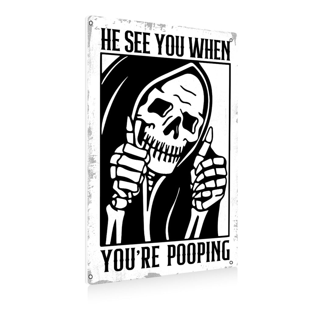 BEASTZHENG Funny Gothic Bathroom Home Decor Metal Tin Sign: Funny "Are You Pooping?" Bathroom Wall Art Decor Sign for Skull Lovers 8 X 12 Inches