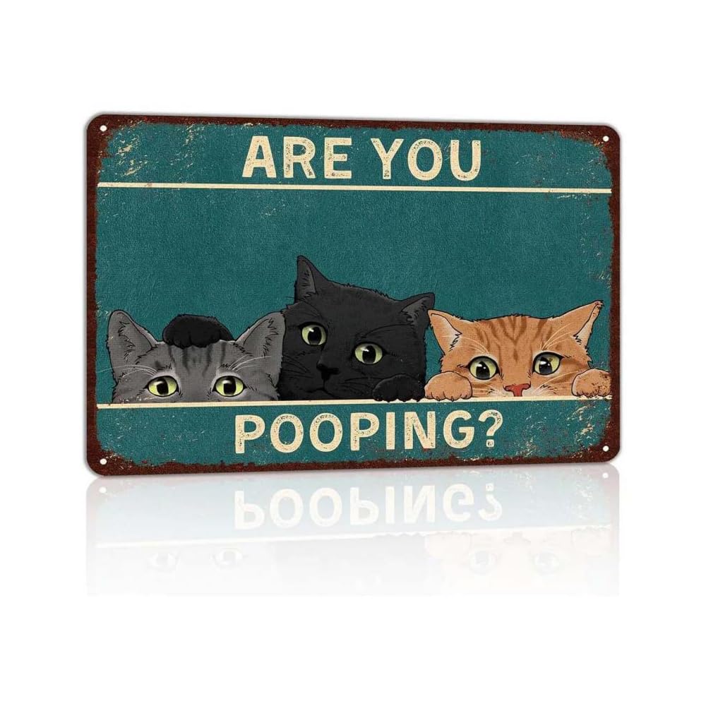 Funny Bathroom Sign Vintage Cat Tin Signs for Wall Decor 8" x 12" Funny Bathroom Signs Restroom Toilet Decor Metal Wall Plaque Poster (Welcome)