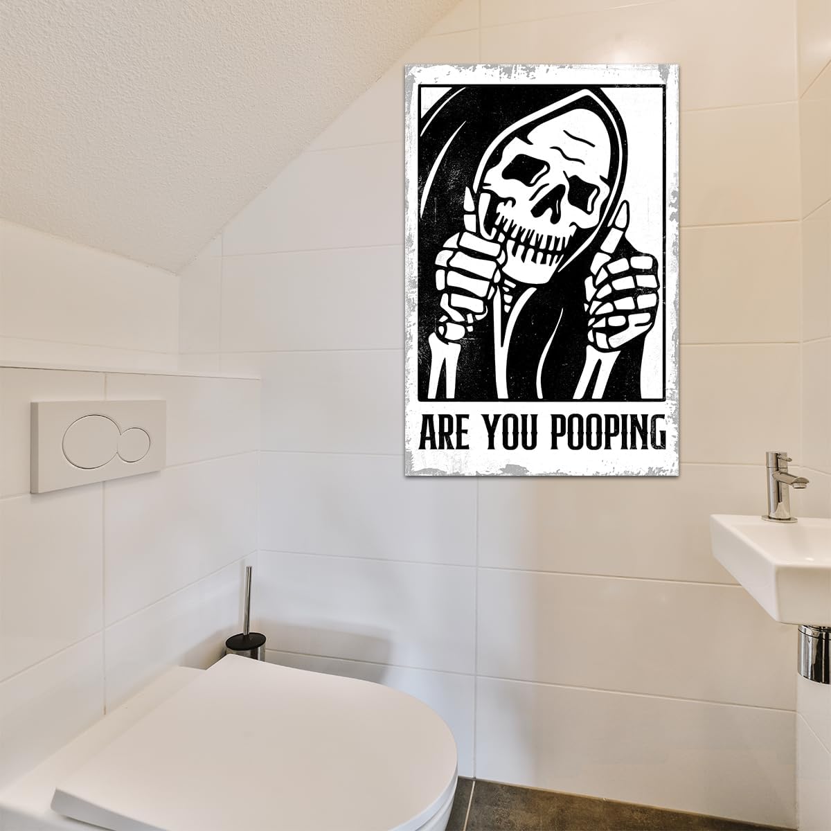 BEASTZHENG Funny Gothic Bathroom Home Decor Metal Tin Sign: Funny "Are You Pooping?" Bathroom Wall Art Decor Sign for Skull Lovers 8 X 12 Inches