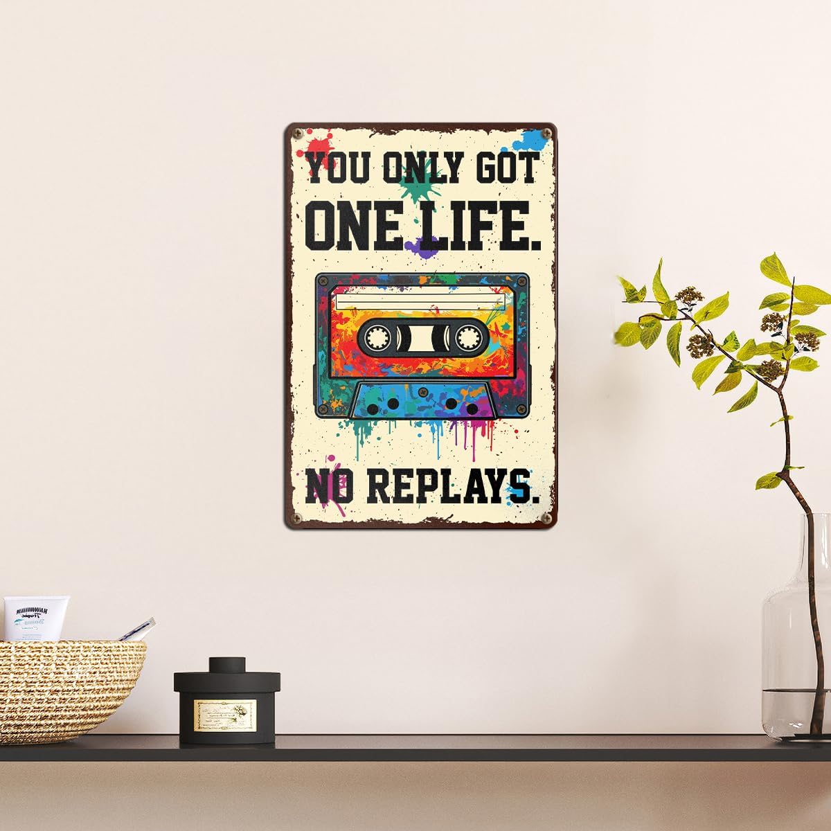 Music Room Wall Decor You Only Got One Life No Replays Vintage Metal Tin Sign for Man Cave Boys Room Bedroom Studio, Music Lovers Gifts 8x12 Inch