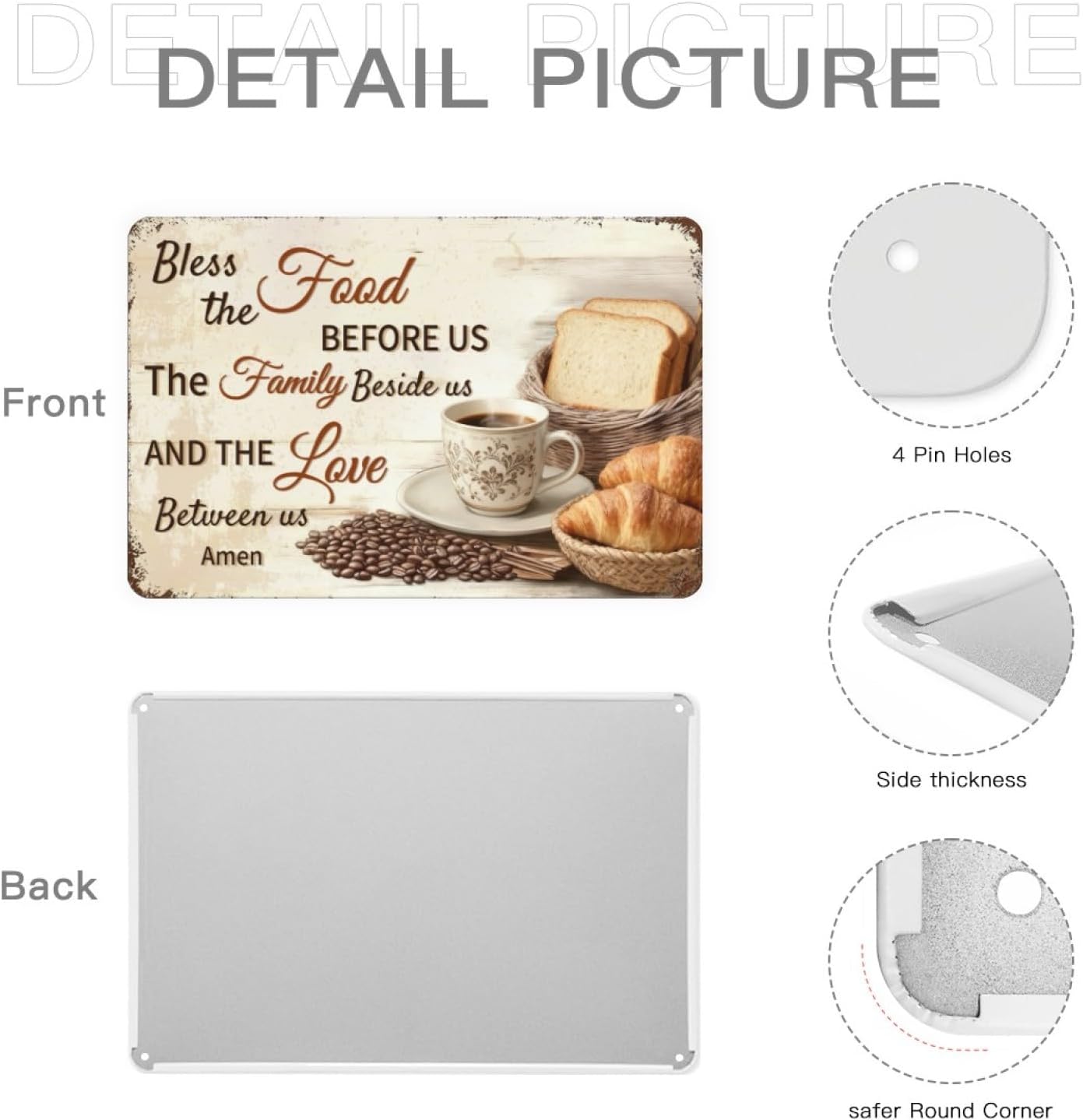 Bless the Food Before Us Wall Decor Christian Gift Bible Verse Metal Tin Signs Inspirational Sign for Farmhouse Kitchen Dining Room Wall Decor 8x12 Inch