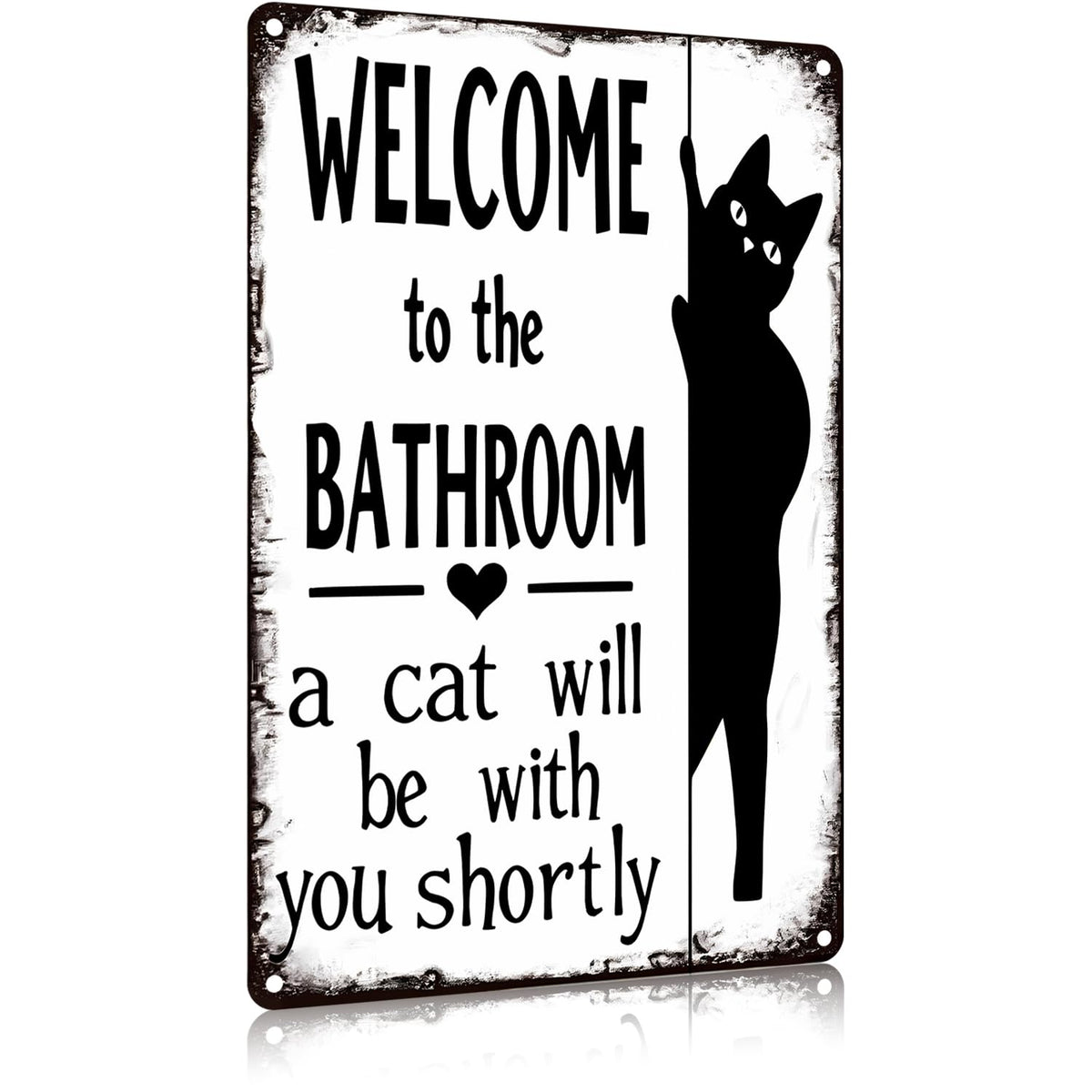 Funnysign Cat Lovers Gifts Welcome To The Bathroom A Cat Will Be with You Tin Sign for Bathroom Toilet Decor 8 X 12 Inch(9826)