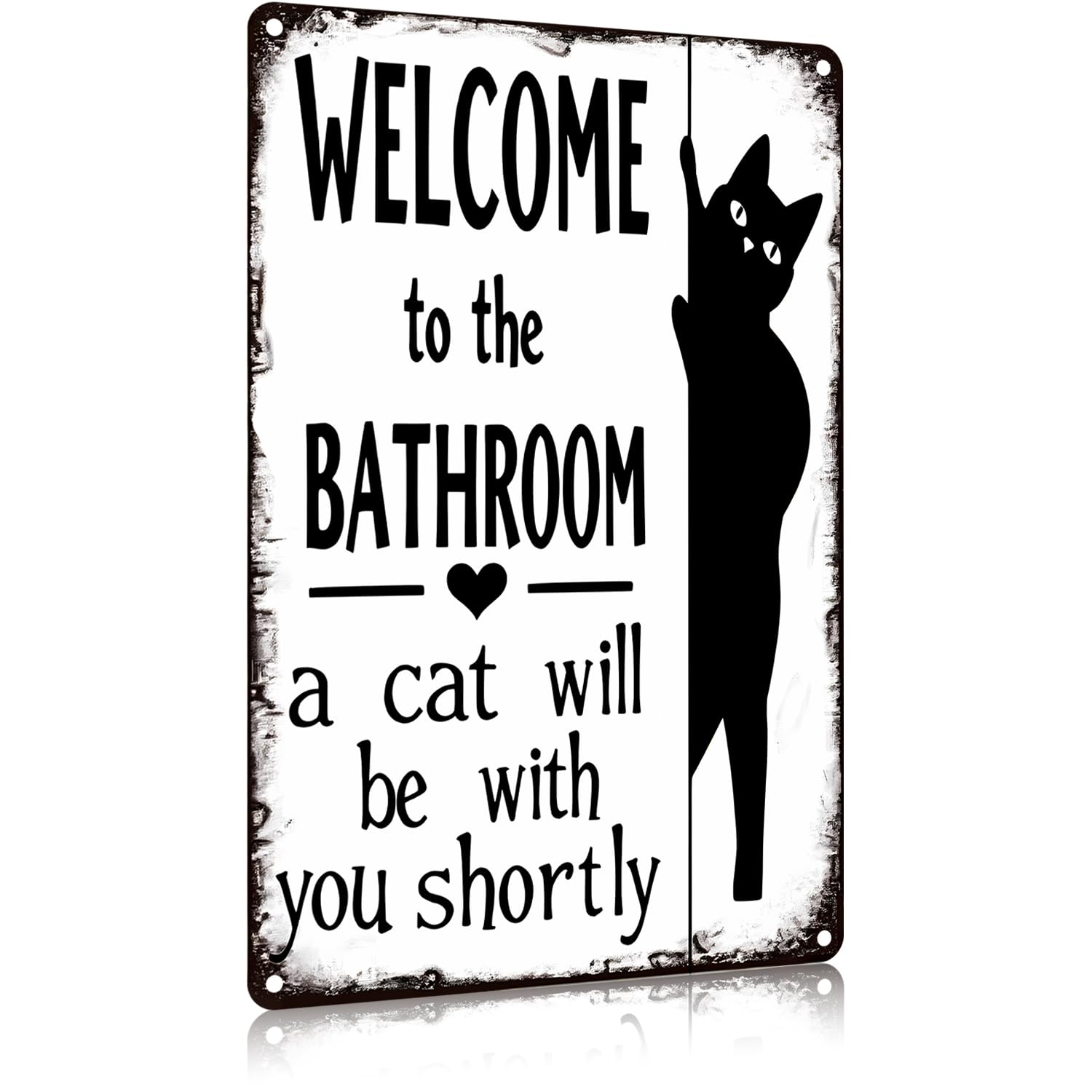 Funnysign Cat Lovers Gifts Welcome To The Bathroom A Cat Will Be with You Tin Sign for Bathroom Toilet Decor 8 X 12 Inch(9826)