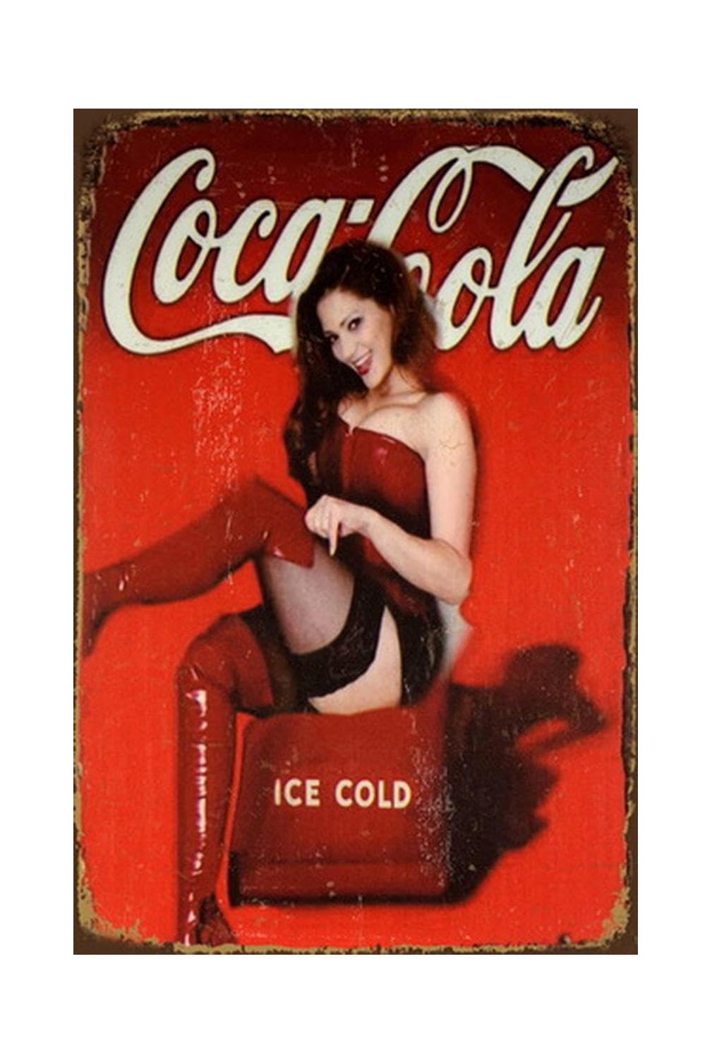 Coke Tin Sign Metal Poster Vintage Wall Decor, Coca Cola Hot Girl, for Pub Restaurants Cafe Club Plaque Man Cave Wall 8x12 Inch