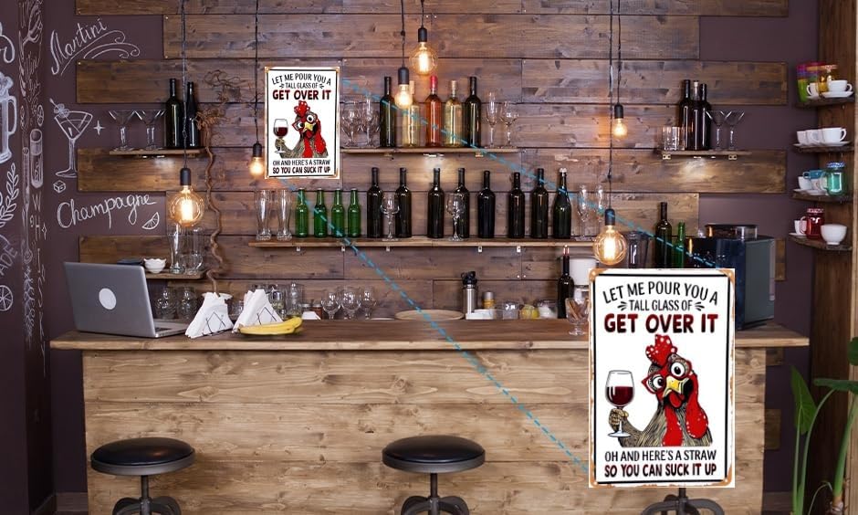 Funny Chicken Tin Sign – Vintage-Style Metal Sign for Kitchen, Bar, Farm, or Backyard – Rustic Wall Art for Animal Lovers – 8x12 Inch
