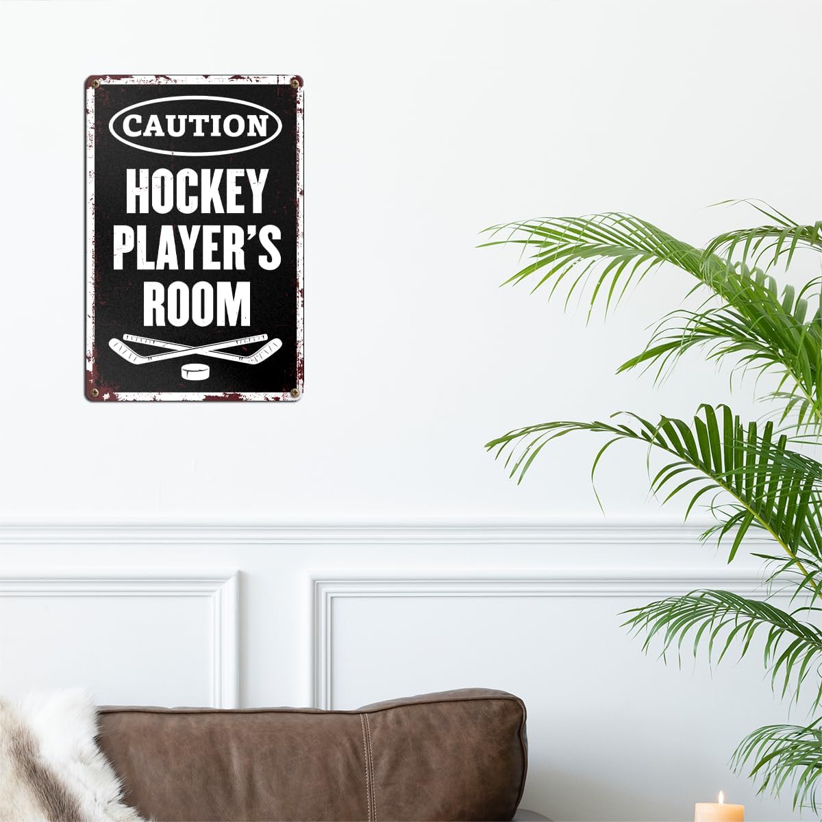 Hockey Gifts for Boys 8-12 Hocky Metal Sign Room Decor Vintage "Caution Hockey Player's Room" Tin Sign for Boys Room and Bedroom Man Cave Wall Art Sports Decor 8x12 Inch