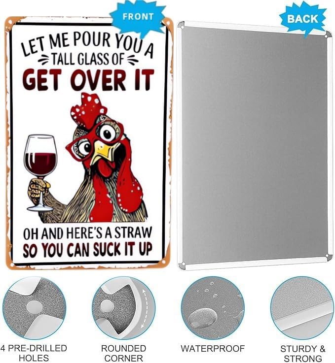 Funny Chicken Tin Sign – Vintage-Style Metal Sign for Kitchen, Bar, Farm, or Backyard – Rustic Wall Art for Animal Lovers – 8x12 Inch