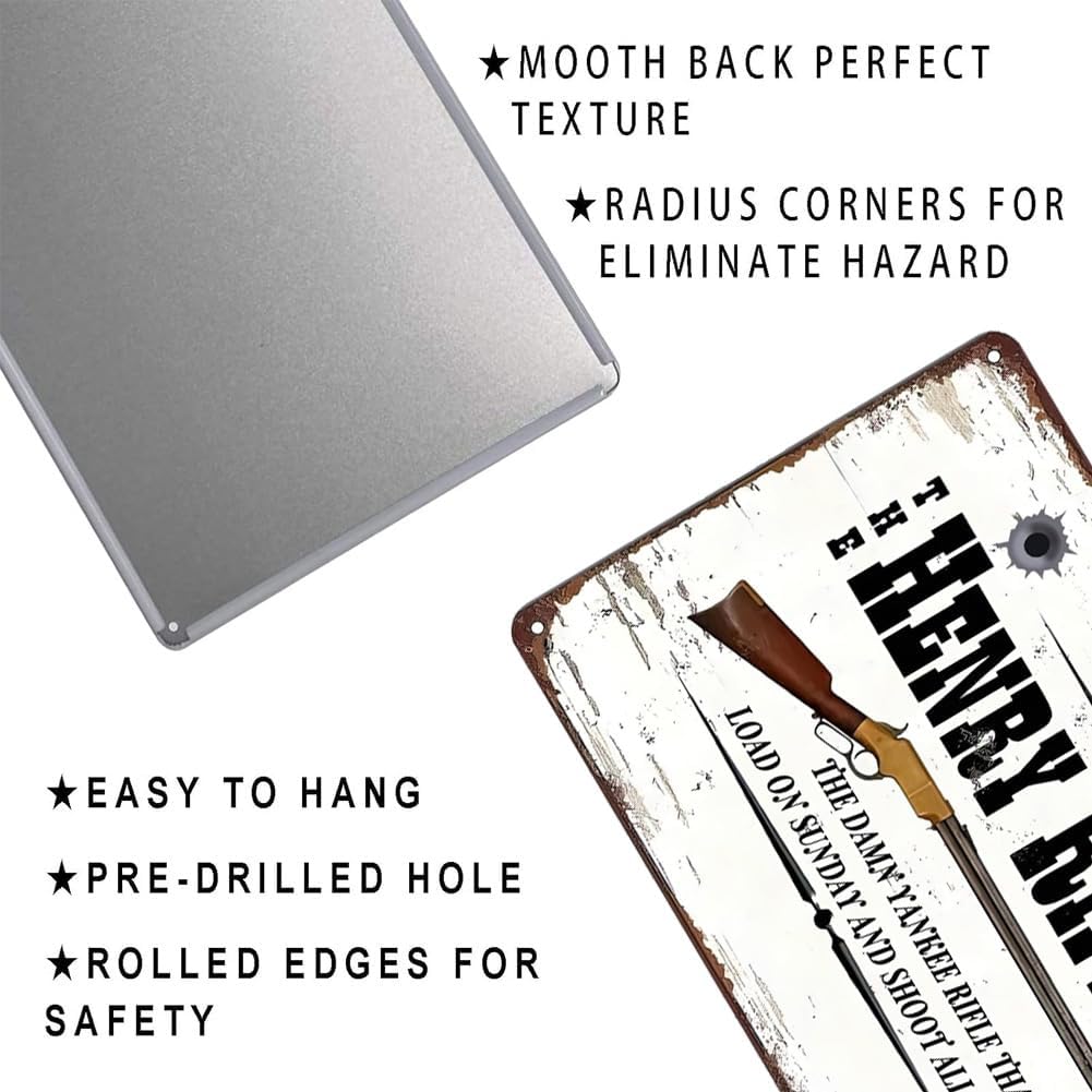 The Henry Rifle Vintage Metal Tin Sign Hunting Wall Decor Antique Tin Signs Guns Metal Signs Metal Plaque for Home Club Cafe Office Garden Man Cave Decor 8x12 inch