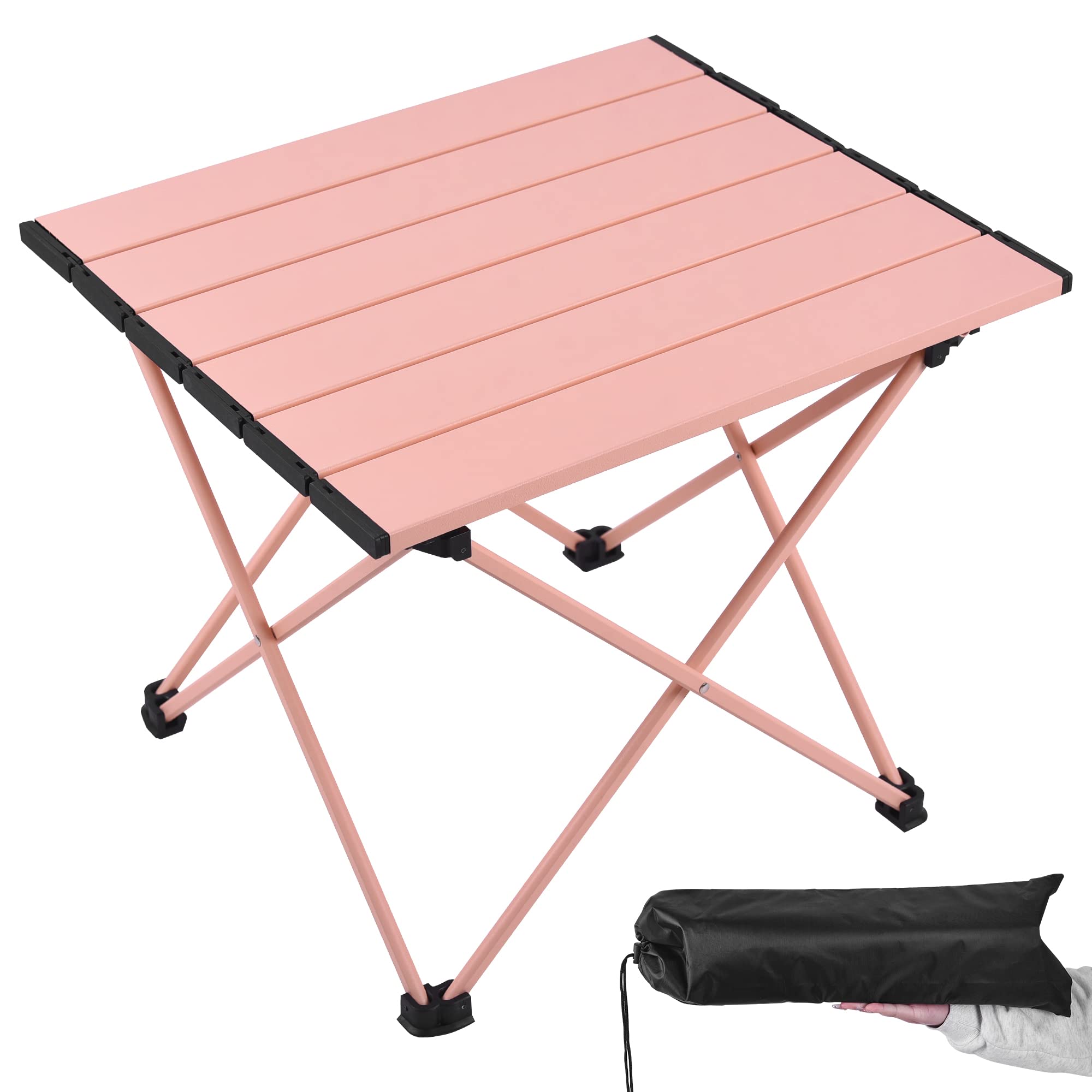 Grope Portable Camping Table with Aluminum Table Top, Folding Beach Table Easy to Carry, Prefect for Outdoor, Picnic, BBQ, Cooking, Festival, Beach, Home Use (Black-S)