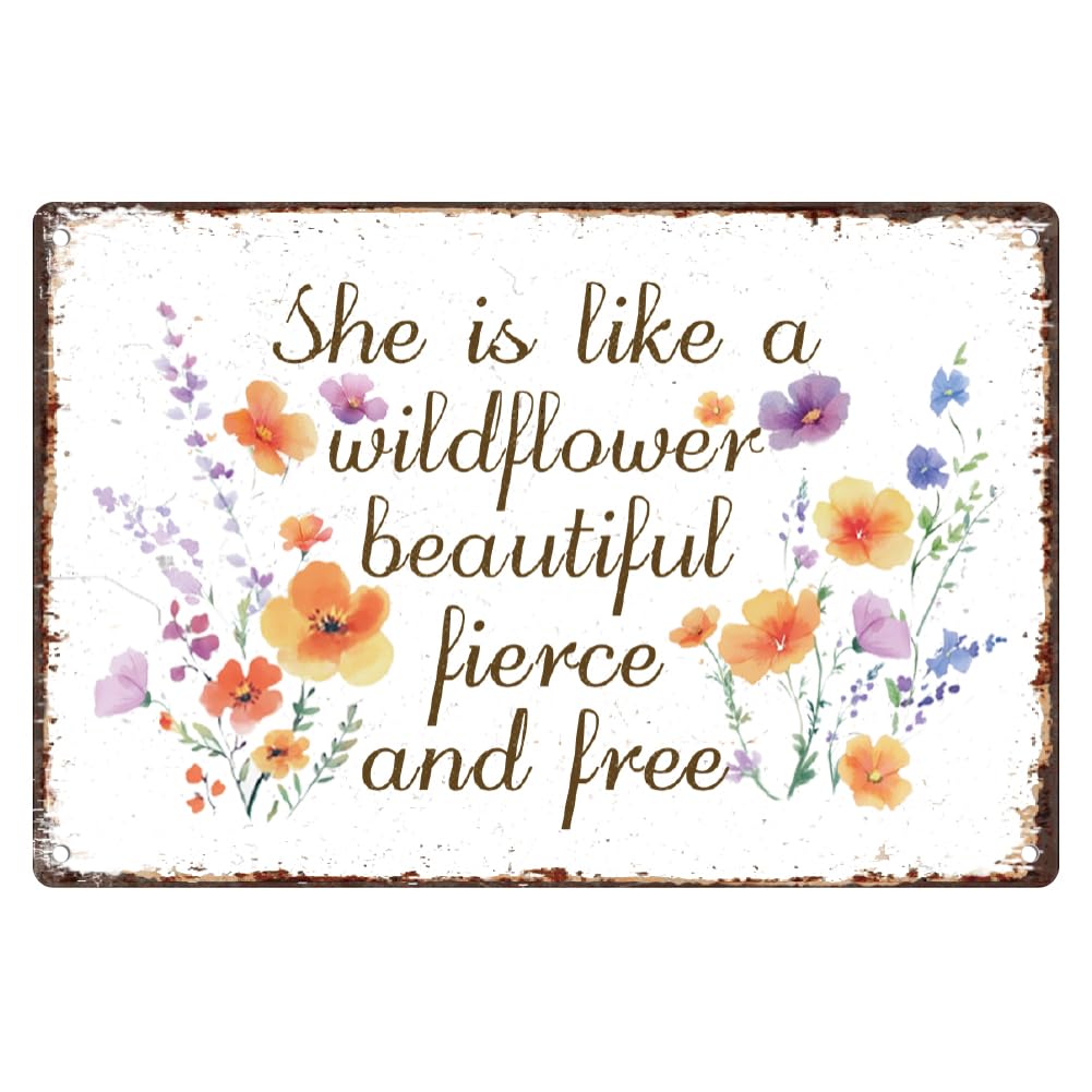 Vintage Flower Wall Decor Sign, What a Wonderful World Inspirational Quote Floral Wall Art, Metal Tin Poster for Home Bedroom Kitchen Cafe Bar Wall Decor Gift 8 x 12 Inch