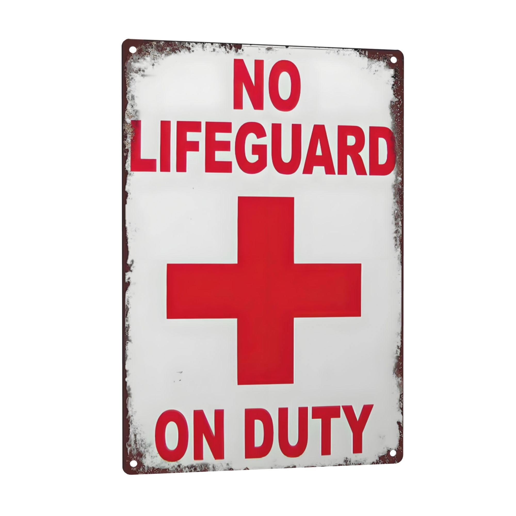 Cuorung Man Cave Decor 2pcs Vintage Tin Metal Sign Swim At Your Own Risk Lifeguard Is Drunk Again Funny Pool Posters For Garage Shop Bar Pub Wall Ation Indoor/outdoor 12x8 Inch Signs, White and Blue